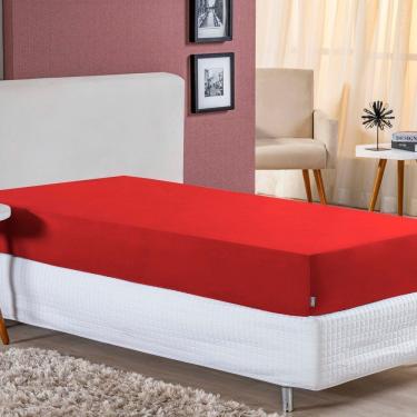Imagem de Lençol Com Elástico Solteirão Nobre 1 Peça 30cm De Altura Malha 100% Algodão - Vermelho