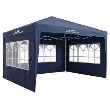 Imagem de Gazebo Sanfonado Uso Externo 3x3 + 3 Cortinas Laterais + Bolsa 4 Corda