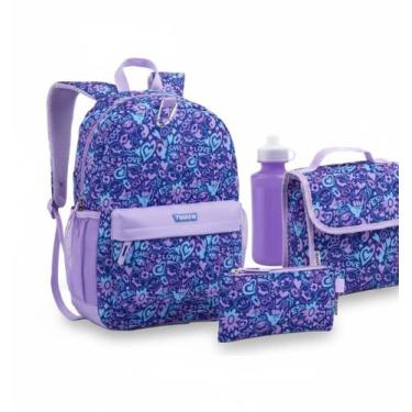 Imagem de Kit Mochila De Costas 5 Peças Escolar Estampada - - SEANITE, lilas