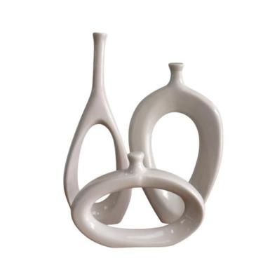 Imagem de Trio Vaso Garrafa Ceramica vazado Decoração Enfeite Casa Sala Rack - N