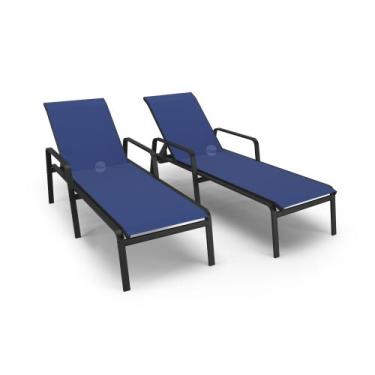 Imagem de Kit 2 Espreguiçadeiras Riviera Piscina Alumínio Preto Tela - Aluv Móve