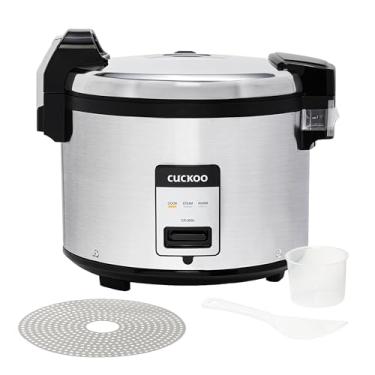 Imagem de Cuckoo Panela de arroz comercial básica e aquecedor com vapor, tampa interna removível, NSF, feito na Coreia, prata, 30 xícaras, aço inoxidável/preto
