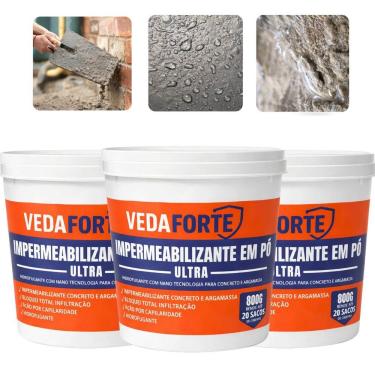 Imagem de Kit 3 Aditivo Impermeabilizante em Po Ultra Veda Forte 800g para Concreto e Argamassa Ultra