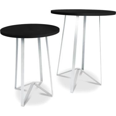 Imagem de Mesa De Canto Dupla Palon Redonda Decoração Para Sala Branco/Preto - G