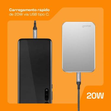 Imagem de Power Bank Geonav Indução Magnética 5000mAh USB-C 20W Liga de Alumínio Preto