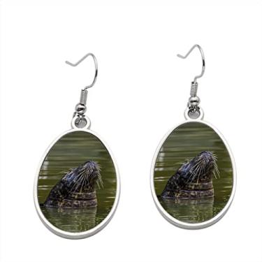 Imagem de Brincos de animais zoológicos populares da Seal Swimming in the water – Brincos pendentes para meninas – Presente de festa de aniversário dos namorados