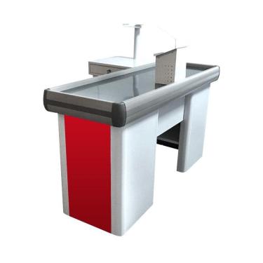 Imagem de Empacotador Check Out Balcão Caixa 1,50m com Recorte Balança Vermelho - Sa Gôndolas