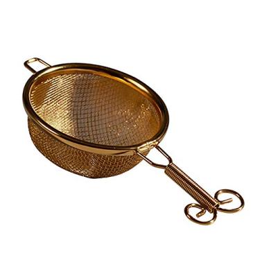 Imagem de UPTALY Coador de chá de aço inoxidável 18/10 (cobre, cabo curto), filtros de drenagem de chá para conjunto de chá de kung fu, mini peneira de farinha, coadores de malha de infusor de chá, com alças