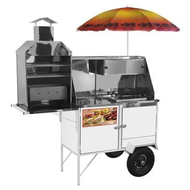 Imagem de Carrinho 3 em 1 Cefaz Hot Dog, Lanche Churrasco Luxo Branco Rodas Pneumáticas e Guarda Sol BLC12P/GS