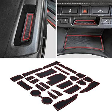Imagem de JDMCAR Liners Acessórios personalizados compatíveis com Colorado e Canyon 2015-2021, suporte de copo, bolso de porta e kit de tapete de inserção de console central, conjunto de 26 peças (cabine redonda, acabamento vermelho)
