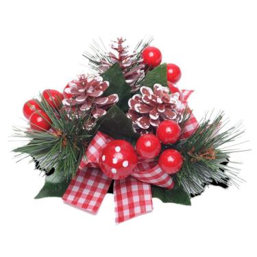 Imagem de Porta Vela Pinhas Laço Xadrez Vermelho 1un 7x14x14cm 1021173