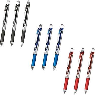 Imagem de Pentel Energel Deluxe RTX Caneta de gel líquido retrátil, ultra micro ponta de 0,3 mm, linha fina, ponta de agulha, preta, azul, tinta vermelha, cada 1 caneta, total de 3 canetas, conjunto de 3 (9