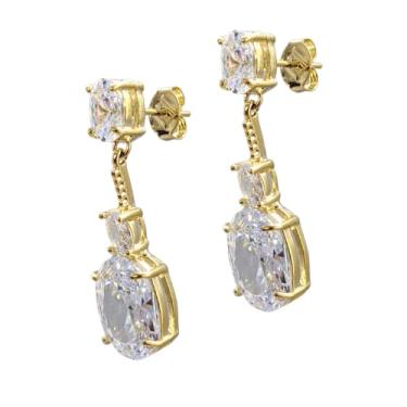 Imagem de Brinco Feminino Folheado a Ouro Pedras Cravejadas - Semijoia Fina em Caixa de Luxo