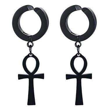 Imagem de GUNGNEER Ankh Cross Brincos de aço inoxidável pirâmide egípcia acessórios de joias masculinos e femininos, Metal, Na