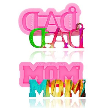 Imagem de 2 peças chaveiro de palavras de mãe e pai conjunto de moldes de silicone moldes de argila de chocolate para doces para /dia dos pais, pudim, etiqueta de bagagem, doces, sobremesas, decoração de topo de bolo de assar