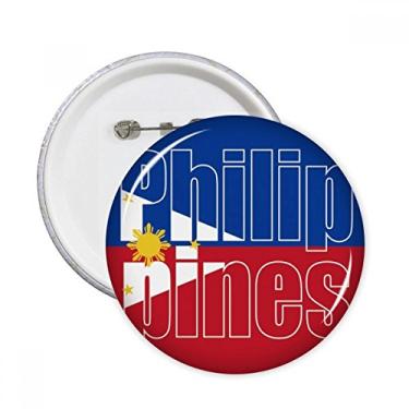 Imagem de Broche redondo com nome da bandeira do país das Filipinas com emblema de botão para decoração 5 peças