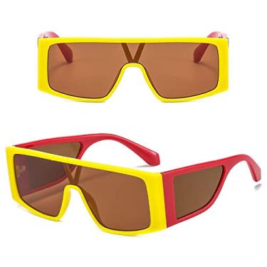 Imagem de Óculos de sol da moda com armação retangular tendências superdimensionados designer de luxo peça única óculos de sol branco hip hop tons masculinos grandes, chá amarelo, tamanho único