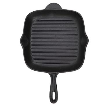 Imagem de Panela antiaderente YEmirth Home Icon, grelha de ferro fundido frigideira de grande capacidade com saída dupla para bife quadrado e bacon para acampamento em casa, restaurante de pânico(28CM)