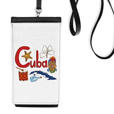 Imagem de Carteira de telefone com estampa de marco nacional Cuba bolsa para pendurar móvel bolso preto