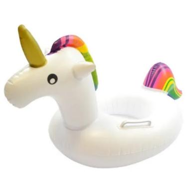 Imagem de Boia Infantil Bebe Bote Unicornio Inflavel 60cm Com Apoio Para Pernas Acessório Piscina Para Nadar Verão Praia Mar