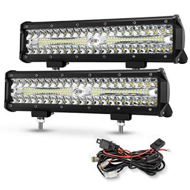 Imagem de BUNKER INDUST Cápsulas de luz LED de 30 cm com kit de fiação, 2 peças de feixe de inundação de pontos 68000lm, barra de luz de fileira tripla, luzes de trabalho à prova d'água para quadriciclo, caminhão, trator, barco, carrinho de golfe, off-road