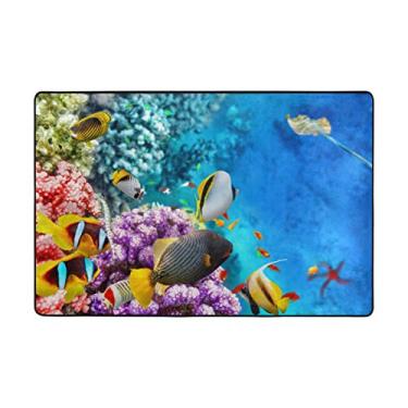Imagem de My Little Nest Maravilhoso mundo subaquático coral e peixe tropical, tapete moderno de 1,2 m x 1,8 m para quarto, sala de estar, tapete macio e antiderrapante