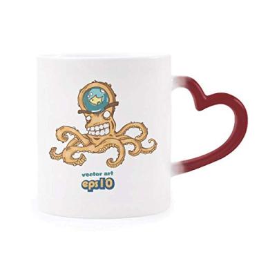 Imagem de Caneca laranja polvo com estampa de vida marinha sensível ao calor Caneca vermelha que muda de cor