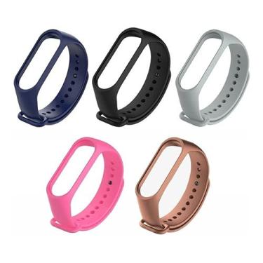 Imagem de Kit 5 Pulseira Colorida Compatível Com Mi Band 6 - Azul Marinho Preto Cinza Rosa Pink Marrom - (C7COMPANY)