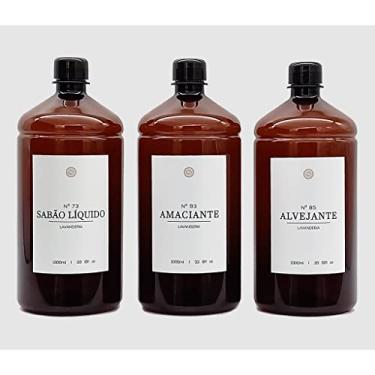 Imagem de Frascos Âmbar Dispenser Lavanderia 1 Litro Sabão Líquido Amaciante Alvejante Organização Minimalista