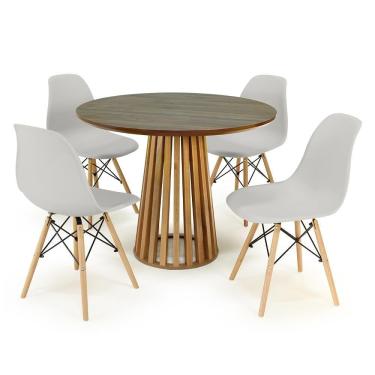 Imagem de Conjunto Mesa de Jantar Redonda Luana Amadeirada Natural 100cm com 4 Cadeiras Eames Eiffel - Cinza