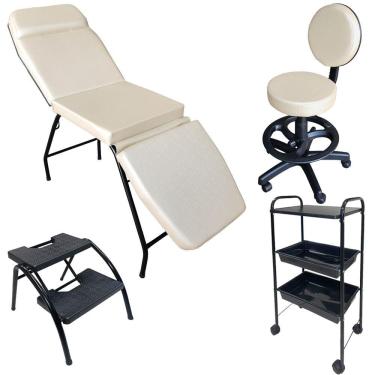 Imagem de Kit Estética Maca 3 pos Mocho Escada e Carr. Estof. Pérola