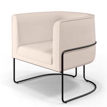 Imagem de Poltrona Decorativa Fixa Base de Aço Preto Betina D02 Veludo Bege C-309 - Lyam Decor