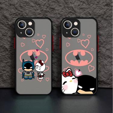 Imagem de Capa super-herói Batman fofa Hello Kitty  capa fosca  iPhone XS Max 13 7 8 Plus XR X 11 Pro 15 Pro