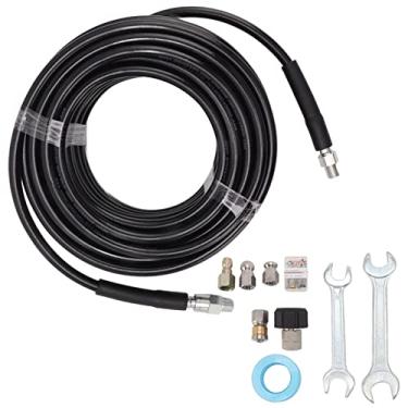 Imagem de AYNEFY Kit de bicos de jateador de esgoto 5800Psi para serviço pesado - perfeito para drenagem - Mangueira jateadora de drenagem de 15 m