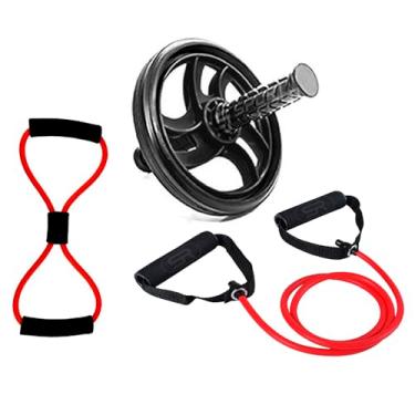 Imagem de 2 Elásticos Extensores Funcional + Roda Abdominal Exercícios