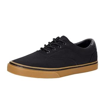 Imagem de Tênis masculino preto clássico cano baixo lona moderno com palmilha macia casual sapatos masculinos confortáveis para caminhada, Goma preta, 8.5