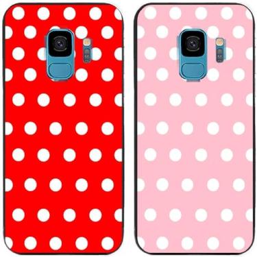 Imagem de 2 peças de capa de telefone traseira de silicone em gel TPU com bolinhas vermelhas e rosa para Samsung Galaxy todas as séries (Galaxy S9)