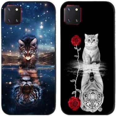 Imagem de 2 peças de capa de telefone traseira de silicone em gel TPU impresso tigre e gato para Samsung Galaxy todas as séries (Galaxy Note 10 Lite)