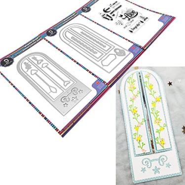 Imagem de Alinacutle Slimline Moldura de cartão vintage para janela cortada e carimbos transparentes, conjuntos de moldes de metal para artesanato de papel, corte de scrapbook, modelo de perfuração de metal para cartão faça você mesmo