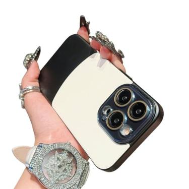 Imagem de Capa de carregamento sem fio de flanela de couro magnético para iPhone 14 12 13 15 Pro Max Color Contraste Capa de proteção para câmera, branco preto, para iPhone 13 ProMax