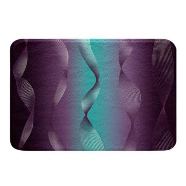 Imagem de Erosebridal Tapetes de banheiro roxo e azul-petróleo gradiente 50,8 cm x 81,2 cm, tapete de porta listrado ondulado de folha prateada ombré capachos ao ar livre, tapete de piso de arte abstrata