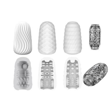 Imagem de Conjunto de ovo masturbador | Stroker de bolso para prazer portátil, com vagina texturizada realista 3d, ultra macio, elástico, masturbadores masculinos, kit de copo para homens (4pcs-transparente)