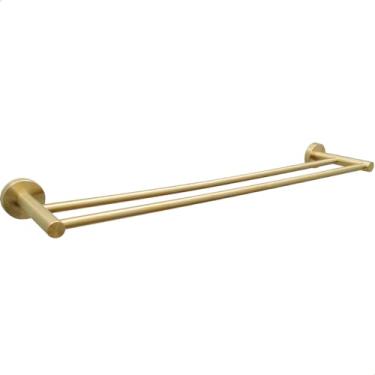Imagem de Dona D Cor, Toalheiro Barra Dupla Dourado Escovado Porta Toalha De Banho 60cm Duplo Para Banheiro Suporte Toalha Reto De Parede Aço Inox 304 Gold Acessorio Luxo