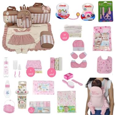 Imagem de KIT BOLSA MATERNIDADE 5 PEÇAS C/SAÍDA MATERNIDADE + ENXOVAL MASTER MENINA (Urso Listrado)