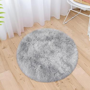 Imagem de ATRUG Tapete redondo cinza pequeno de 0,9 m para quarto, tapete redondo felpudo macio tingido de gravata para quarto de crianças, meninas, meninos, berçário, sala de estar, sala de jogos, decoração de