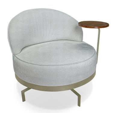 Imagem de Poltrona Decorativa Andromeda Linho Bouclê Cinza Claro Base Giratória De Ferro - Pallazio