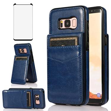 Imagem de Capa de telefone para Samsung Galaxy S8 com protetor de tela de vidro temperado e suporte para cartão de crédito capa carteira suporte acessórios de celular de couro Glaxay S 8 Gaxaly 8S Edge SM-G950U