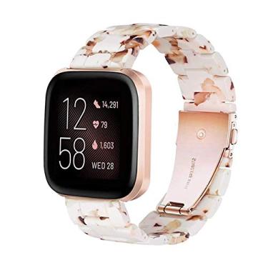 Imagem de Pulseira de substituição para Fitbit Versa/Versa 2 Smart Watch/Edição Especial/Lite, Pulseiras de Resina Modernas Femininas Masculinas Pulseira de Metal Aço Inoxidável Rosa Fivela de Ouro (Branco Misturado)