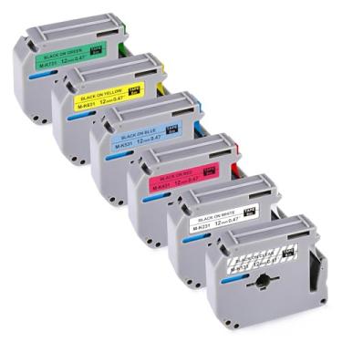 Imagem de TITBIT Pacote com 6 fitas coloridas M para fita adesiva Brother M-K231s 12 mm 0,47 MK 131 431 531 631 731 731 para P Touch Label Maker PT-M95, PT-60, PT-90, PT-65, PT-70BM, PT-85,1/5.1 cm x 2 1,6 m