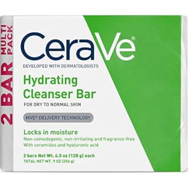 Imagem de CeraVe Hydrating Cleanser Bar | Soap-Free Body and Facial Cleanser with 5% Cerave Moisturizing Cream | Fragrance-Free | 2-Pack, 4.5 Ounce Each